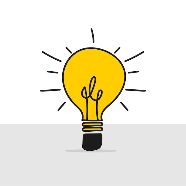 Icono de idea de doodle de bombilla dibujada a mano Ilustración vectorial