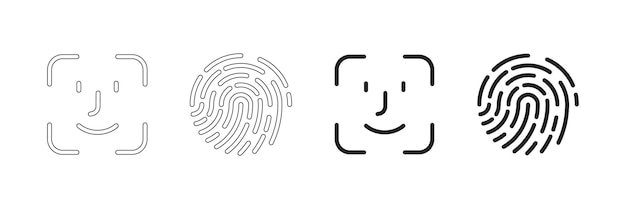 El icono de identificación facial y de identificación táctil se establece con el icono de la línea de identificación de huella dactilar y la ilustración vectorial