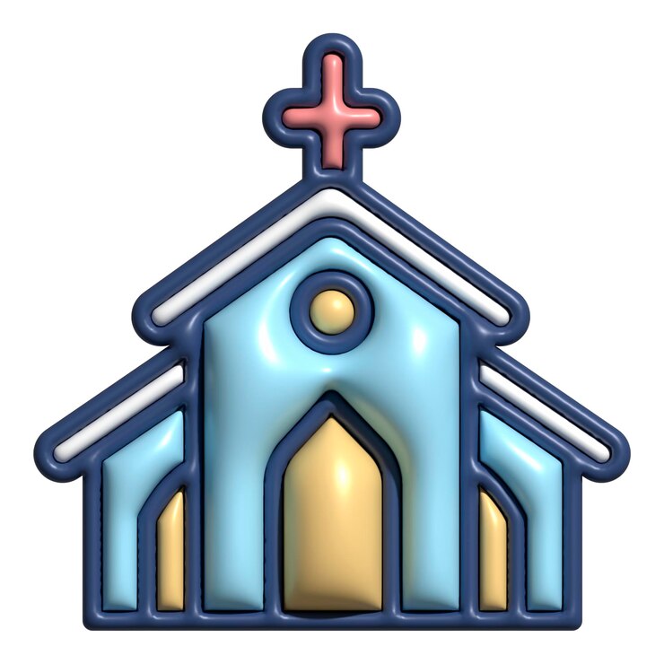 Icono de la iglesia en estilo 3D Ilustración de dibujos animados vectoriales aislados en fondo blanco