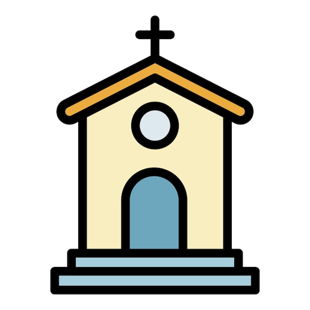 Icono de iglesia pequeña Contorno de icono de vector de iglesia pequeña color plano aislado