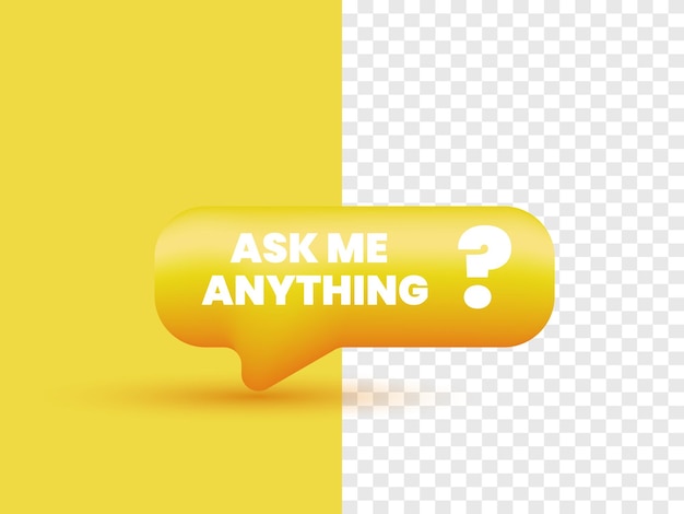 icono de ilustración 3d amarillo pregúntame cualquier cosa con letras tu blog