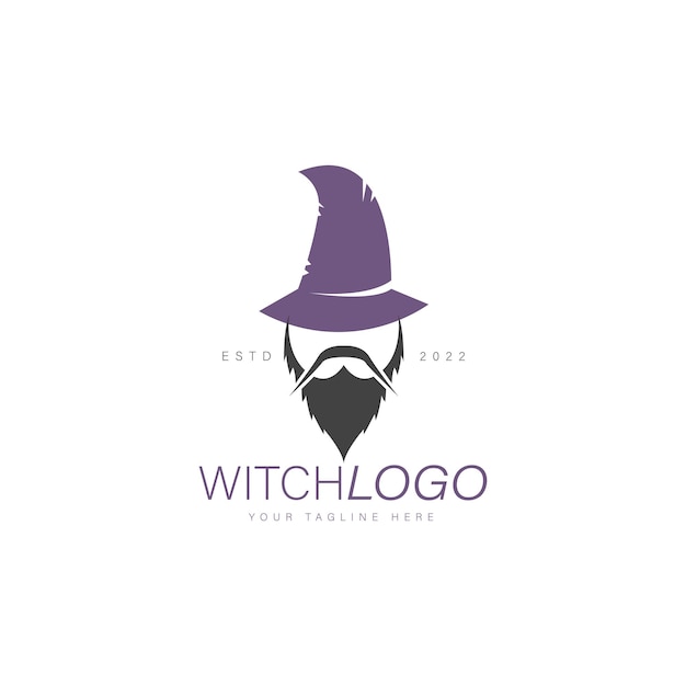 Vector icono de ilustración de diseño de logotipo de barba larga de bruja de viejo