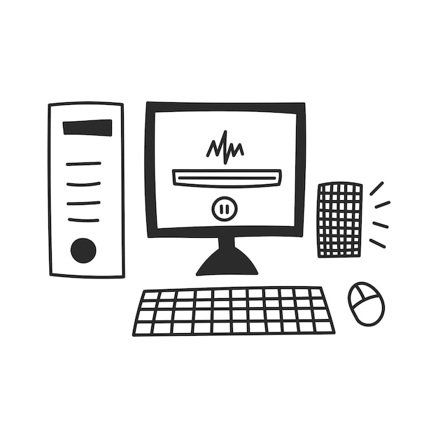 Ícono de ilustración de Doodle de computadora Símbolo de dibujo de escritorio dibujado a mano