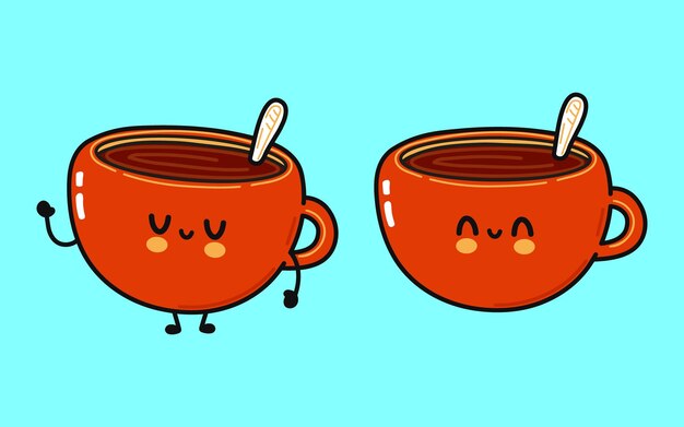 Icono de ilustración de personaje de dibujos animados kawaii dibujado a mano aislado en fondo azul Concepto de personaje de taza de té