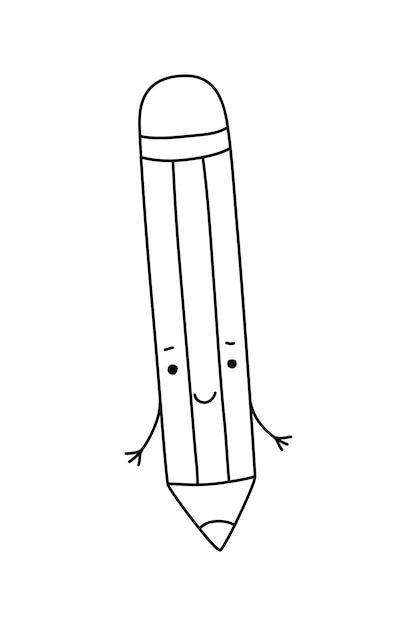 Icono de ilustración de personaje de lápiz de dibujos animados de vector plano para su diseño