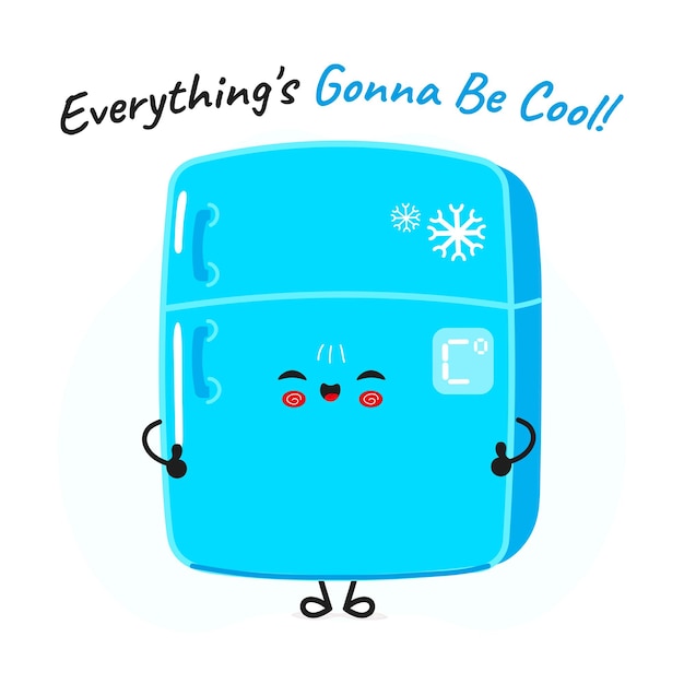 Icono de ilustración de personajes de dibujos animados kawaii dibujados a mano de carácter vectorial de refrigerador aislado en