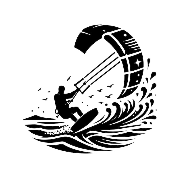 icono de ilustración de la silueta del kitesurf