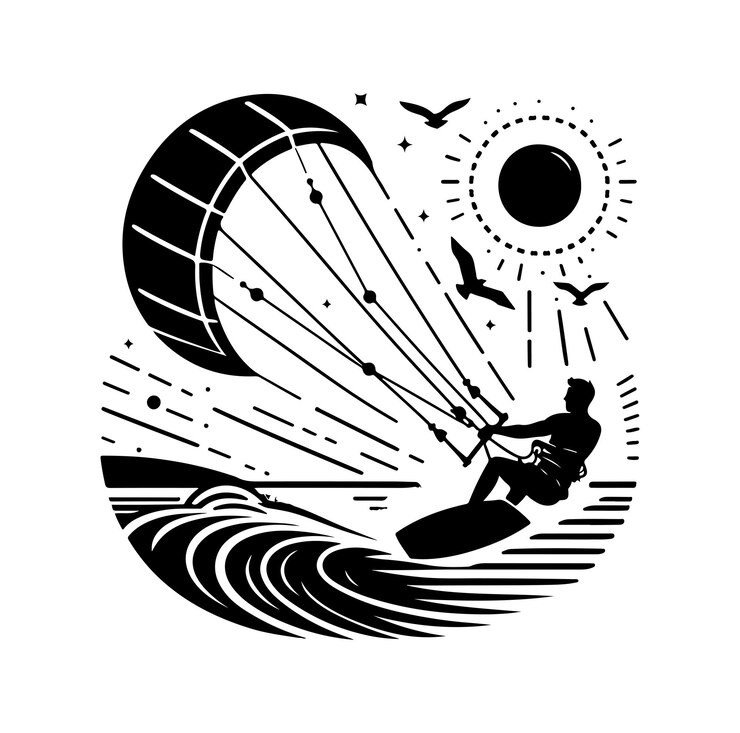Vector icono de ilustración de la silueta del kitesurf