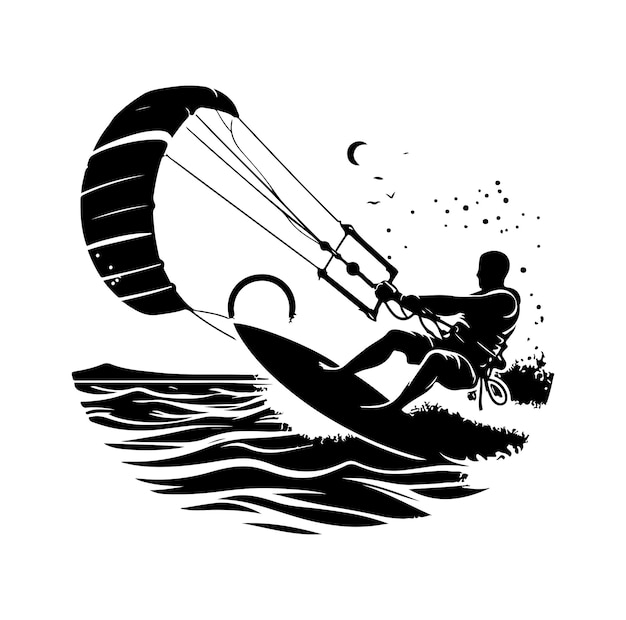 icono de ilustración de la silueta del kitesurf