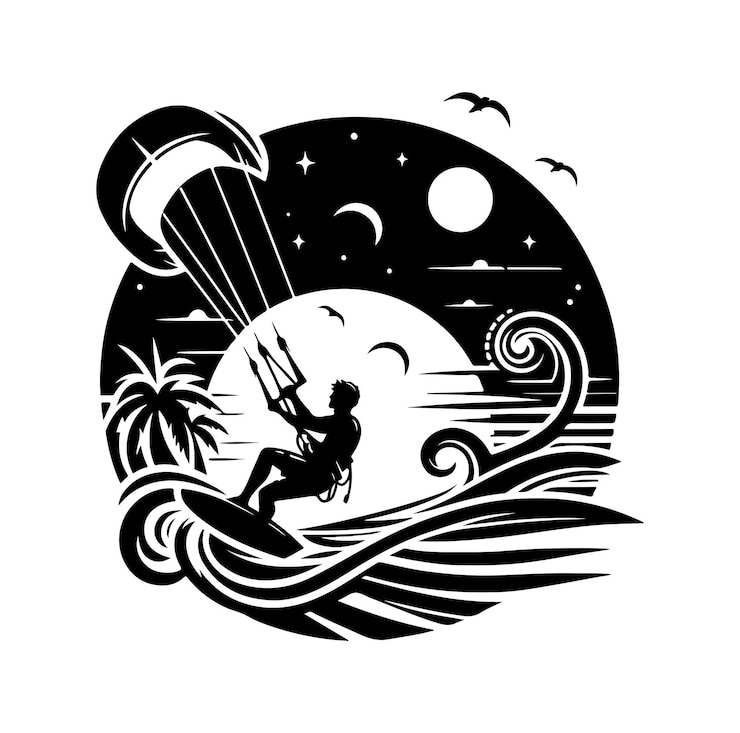 Vector icono de ilustración de la silueta del kitesurf