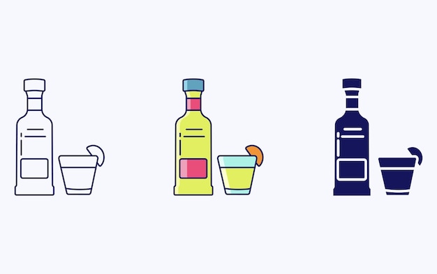 Icono de ilustración de vaso y botella de tequila