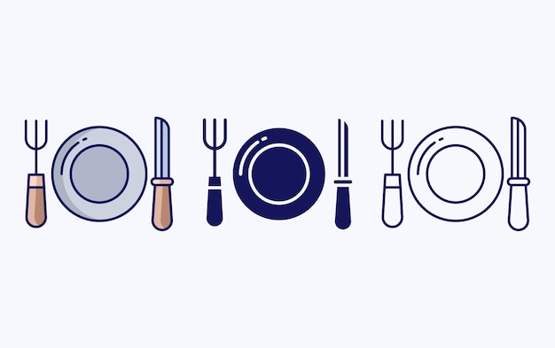 Icono de ilustración de vector de plato y tenedor de comida