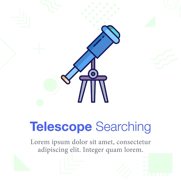 Icono de ilustración vectorial de búsqueda de telescopio, relacionado con la escuela y la educación