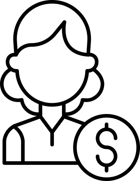 Icono de la ilustración vectorial del contorno del dólar de las mujeres
