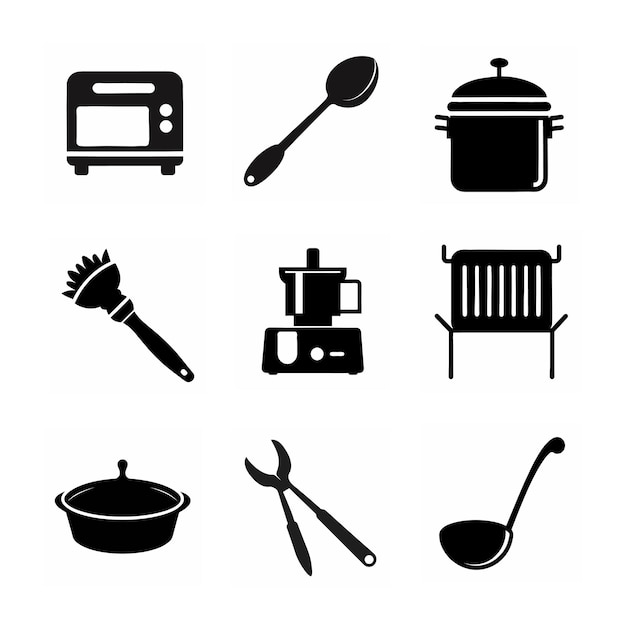 Icono de ilustración vectorial de la silueta del juego de cocina