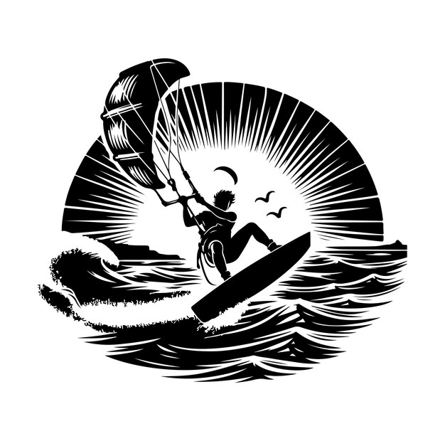 icono de ilustración vectorial de silueta de kitesurf