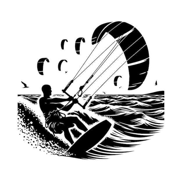 icono de ilustración vectorial de silueta de kitesurf
