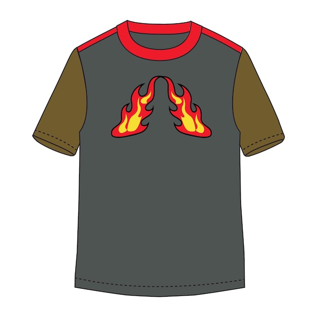 El icono de las ilustraciones vectoriales del logotipo de fuego en la camiseta de los niños