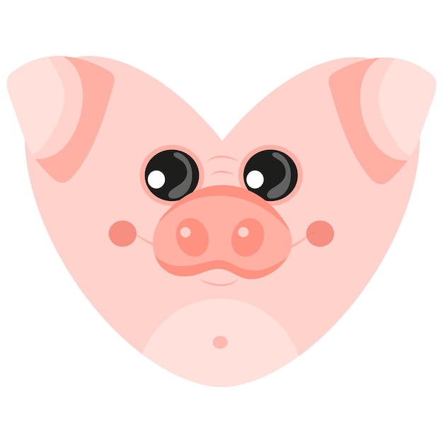 icono con imagen animal de un cerdo rosado en forma de corazón para textiles o envases infantiles