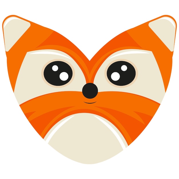 icono con imagen animal de un zorro naranja en forma de corazón para textiles o envases infantiles