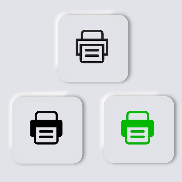 Icono de impresora de neumorfismo o impresión de escritorio de documento para la aplicación web ui ux en botones neumórficos blancos