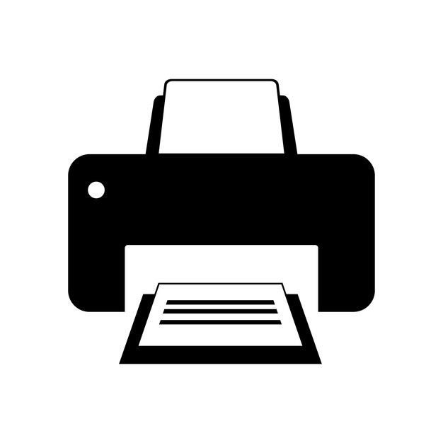 icono de impresora simple vectorial en blanco y negro en círculo aislado sobre fondo blanco