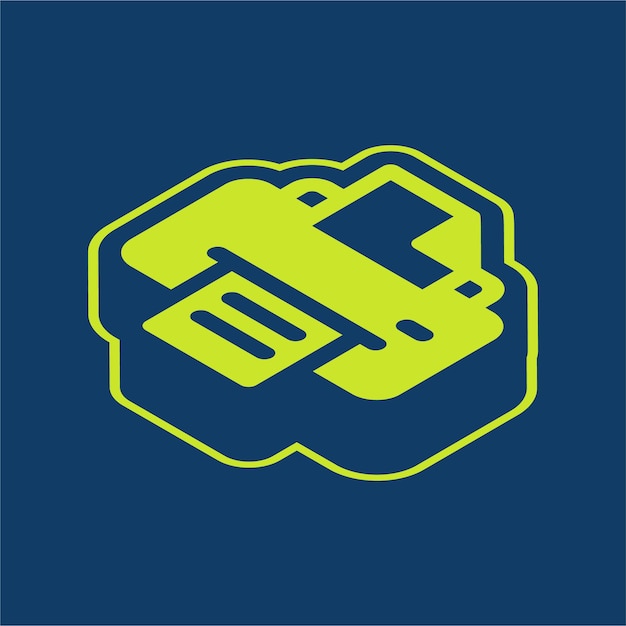 Icono de impresora vectorial retroisométrica verde con fondo editable