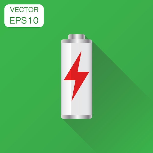 Icono del indicador del nivel de carga de la batería Pictograma del concepto de la batería Ilustración vectorial en fondo verde con sombra larga