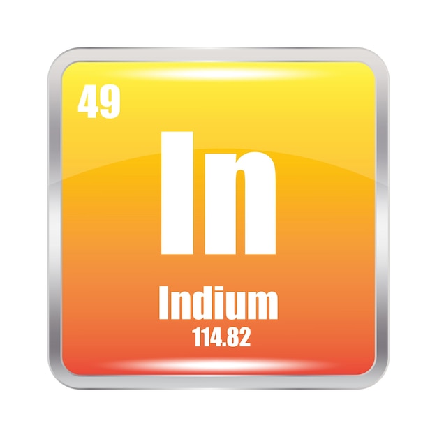 Icono de indio En el elemento químico Número atómico 49 Masa 11482 Imagen cuadrada amarilla Símbolo vectorial