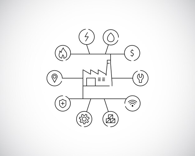 Icono de la industria en gráfico de línea simple