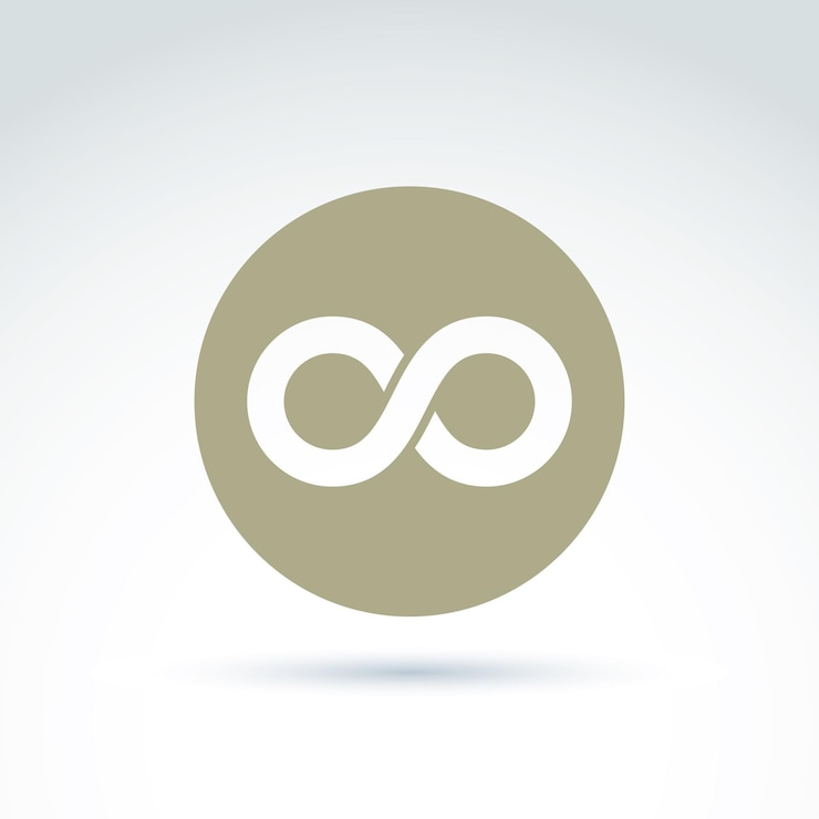 Vector icono de infinito vectorial aislado sobre fondo blanco, ilustración de un símbolo de eternidad colocado en un círculo.
