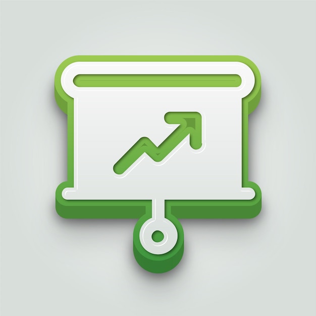 Icono infográfico moderno de gráfico de crecimiento en verde y blanco en 3D con fondo editable