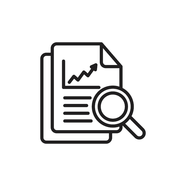 Ícono de informe de análisis Arte plano en blanco y negro aislado