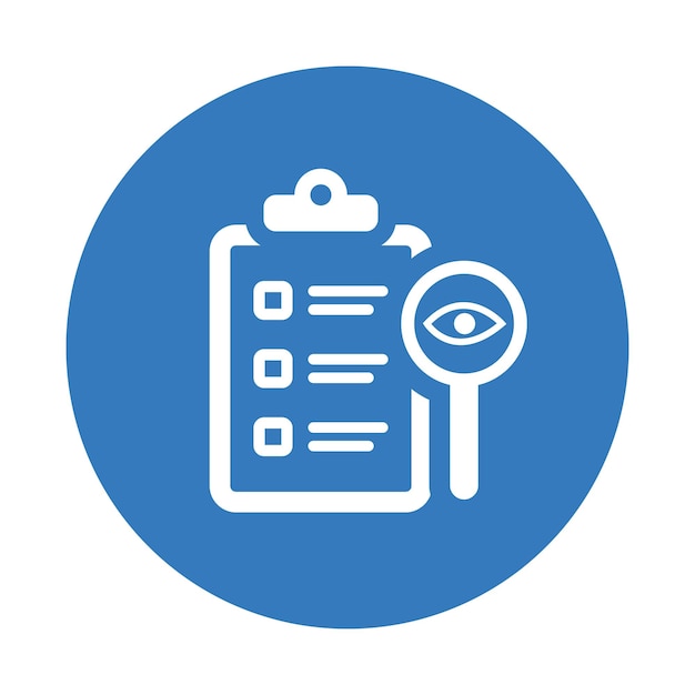 Icono del informe de búsqueda del ojo de auditoría Diseño de color azul