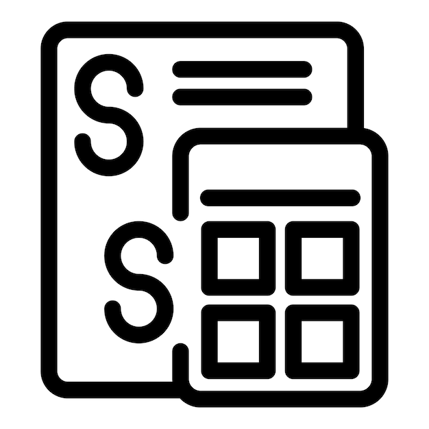 Icono de informe financiero que muestra calculadora y dinero para negocios y finanzas