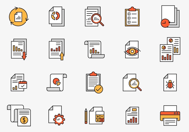 Icono de informe ilustración vectorial Icono de configuración y análisis en concepto de signo de documento de fondo aislado