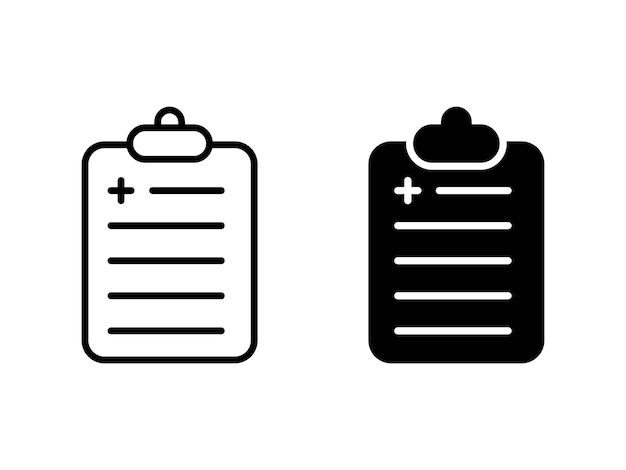 El icono del informe médico se establece en línea delgada o color negro diseño de conjunto simple cartón de receta
