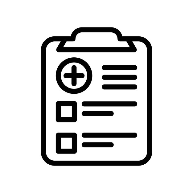 El icono del informe médico, el logotipo, el contorno vectorial del conjunto de signos