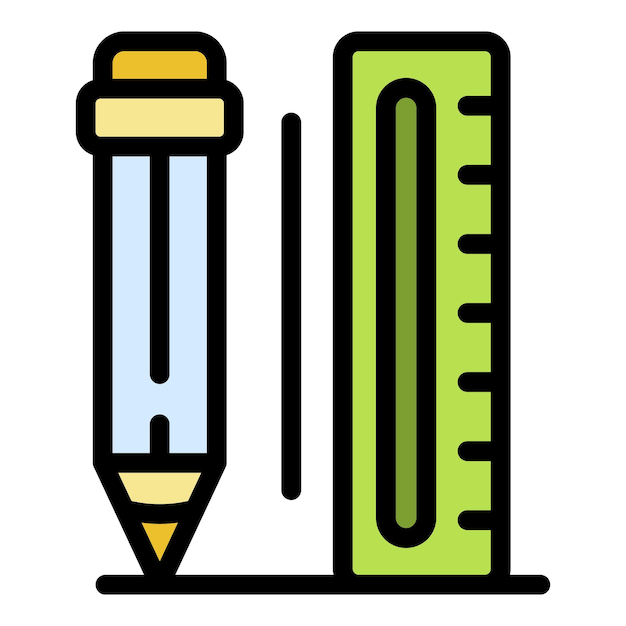 Icono del ingeniero de la regla de la pluma Contorno del ingeniero del regla de la penna Icono vectorial de color plano aislado