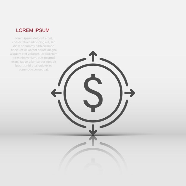 Icono de ingresos monetarios en estilo plano Ilustración de vector de moneda de dólar sobre fondo blanco aislado Concepto de negocio de estructura financiera