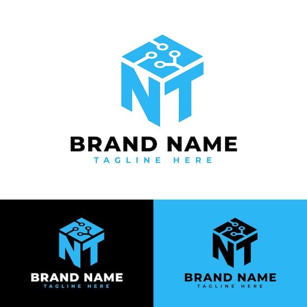 El icono inicial de la compañía de placas de circuitos tecnológicos NT es un diseño vectorial de logotipo plano.