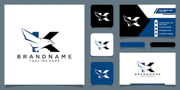 Ícono inicial del logotipo de águila con letra K con vector creativo de cabeza de águila con diseño de tarjeta de visita Vector Premium