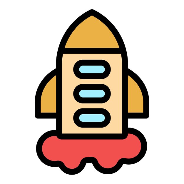 Icono de inicio del cohete Contorno del icono del vector de comienzo del cohete Color plano aislado