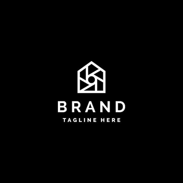 Icono de inicio con diseño de logotipo de motivo de obturador Plantilla de logotipo de casa con motivo de obturador de cámara en él