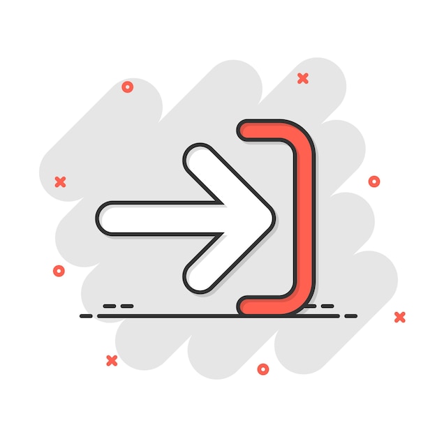 Icono de inicio de sesión en estilo cómic Acceso a flecha Ilustración vectorial de dibujos animados en fondo blanco aislado Entrada a la puerta Efecto de salpicaduras Concepto de negocio