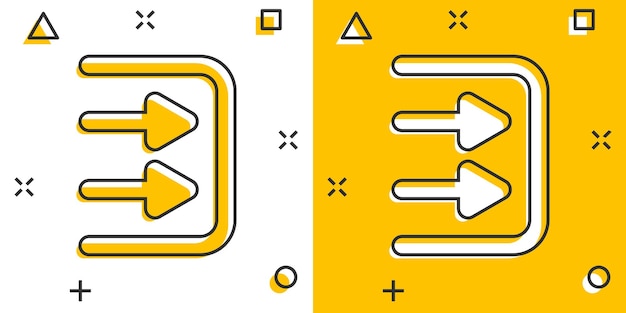 Icono de inicio de sesión en estilo cómic Acceso a flecha Ilustración vectorial de dibujos animados en fondo blanco aislado Entrada a la puerta Efecto de salpicaduras Concepto de negocio