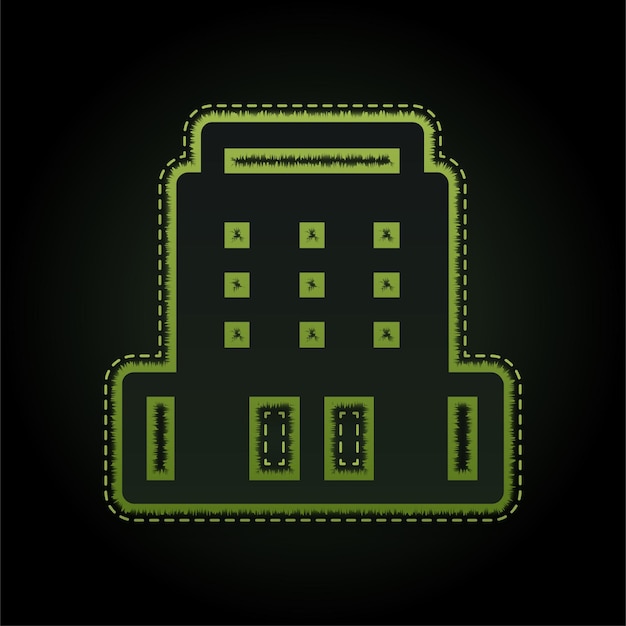 Icono inmobiliario de neón verde en relieve con fondo oscuro editable