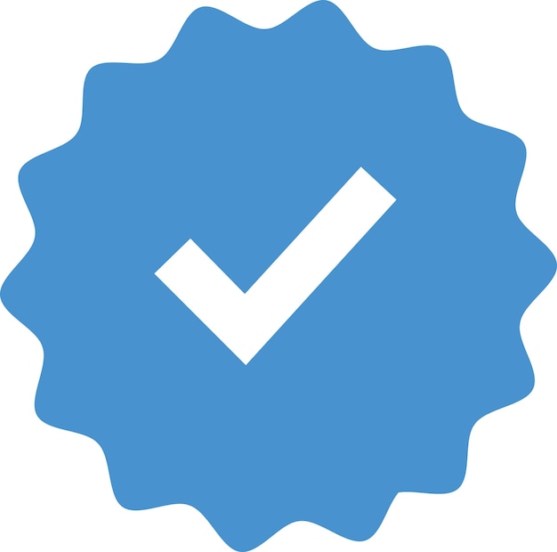 Vector el icono de la insignia de verificación azul la marca de comprobación de verificación de las redes sociales de la marca azul