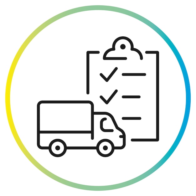 icono de inspección de camiones, vehículo de lista de verificación de mantenimiento, reparación de automóviles técnicos, control de aduanas, símbolo de línea delgada sobre fondo blanco - ilustración vectorial de trazo editable