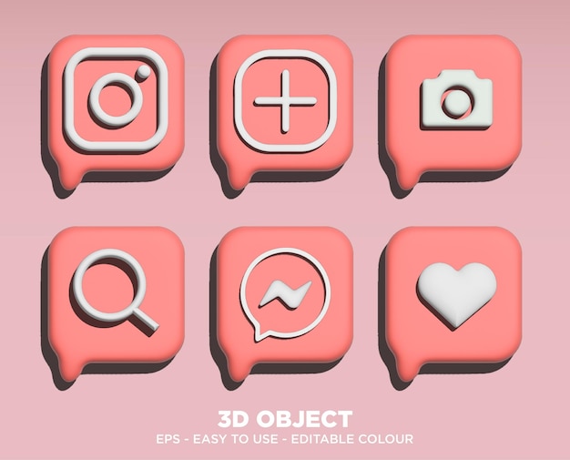 Vector icono de instagram 3d editable en maqueta de fondo rosa